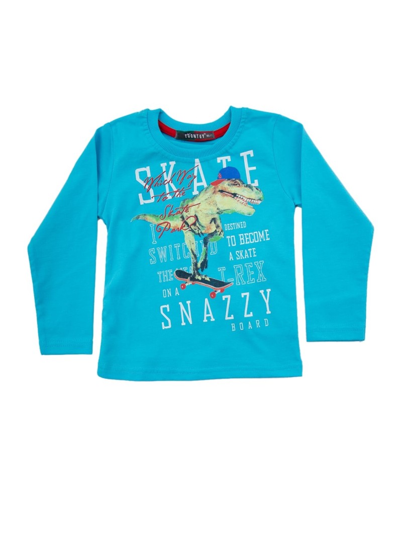 Boy\'s blouse with an application, sea blue NDZ9061 - Online store - Boutique